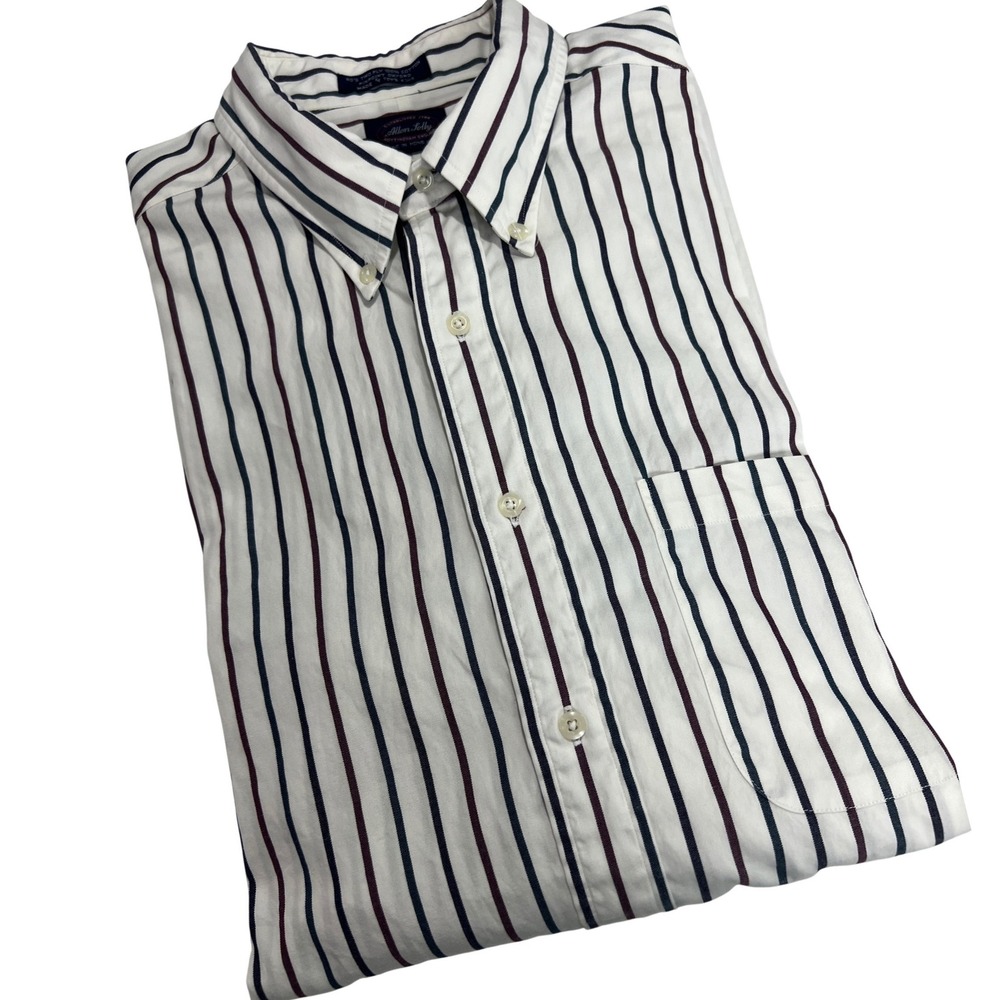 Vintage Allen Solly Button Down Mens 17.5 White Stripe Pinpoint Oxford Shirt A10
